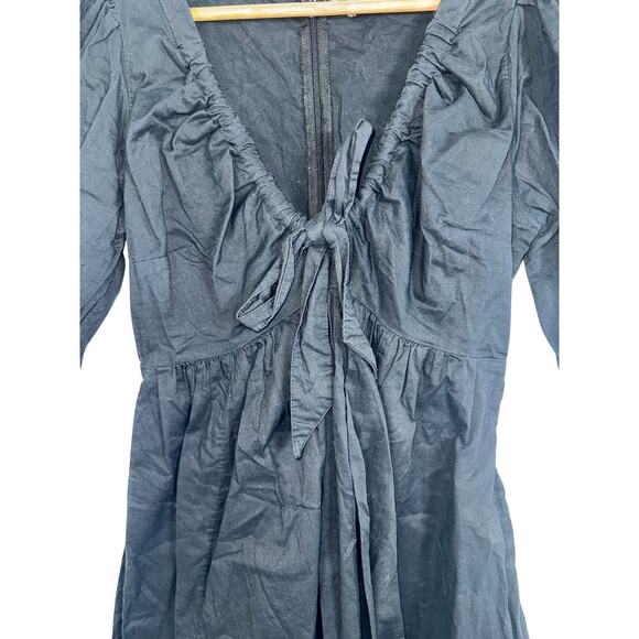 Abercrombie & Fitch Black Cotton Puff Sleeve Babydoll Mini Dress Womens Size S - Picture 5 of 8